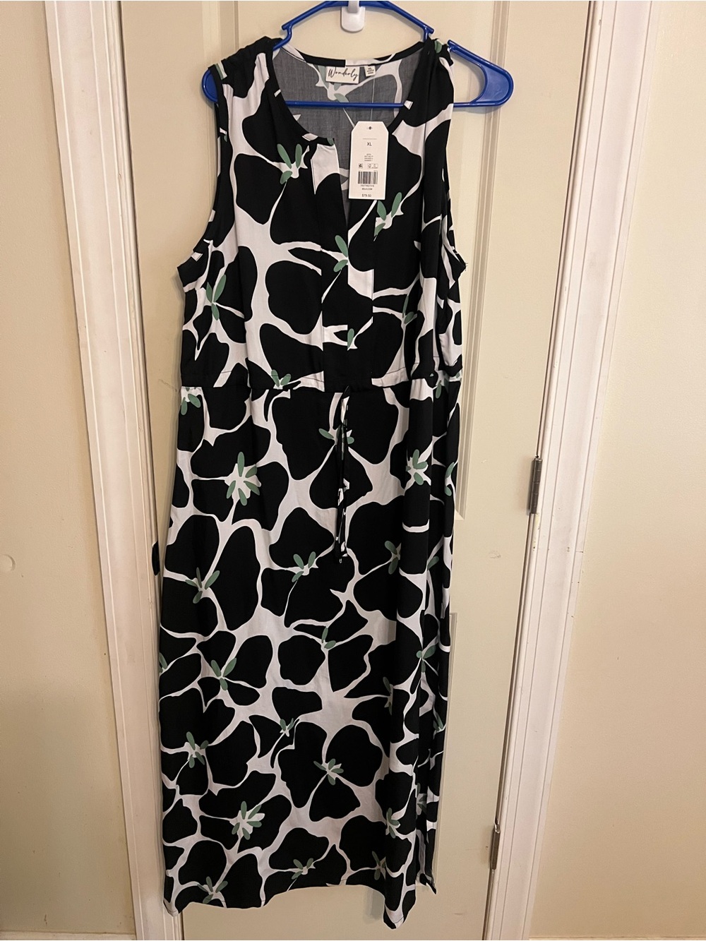 Wonderly Black & White Floral Maxi Dress with Mint Accents